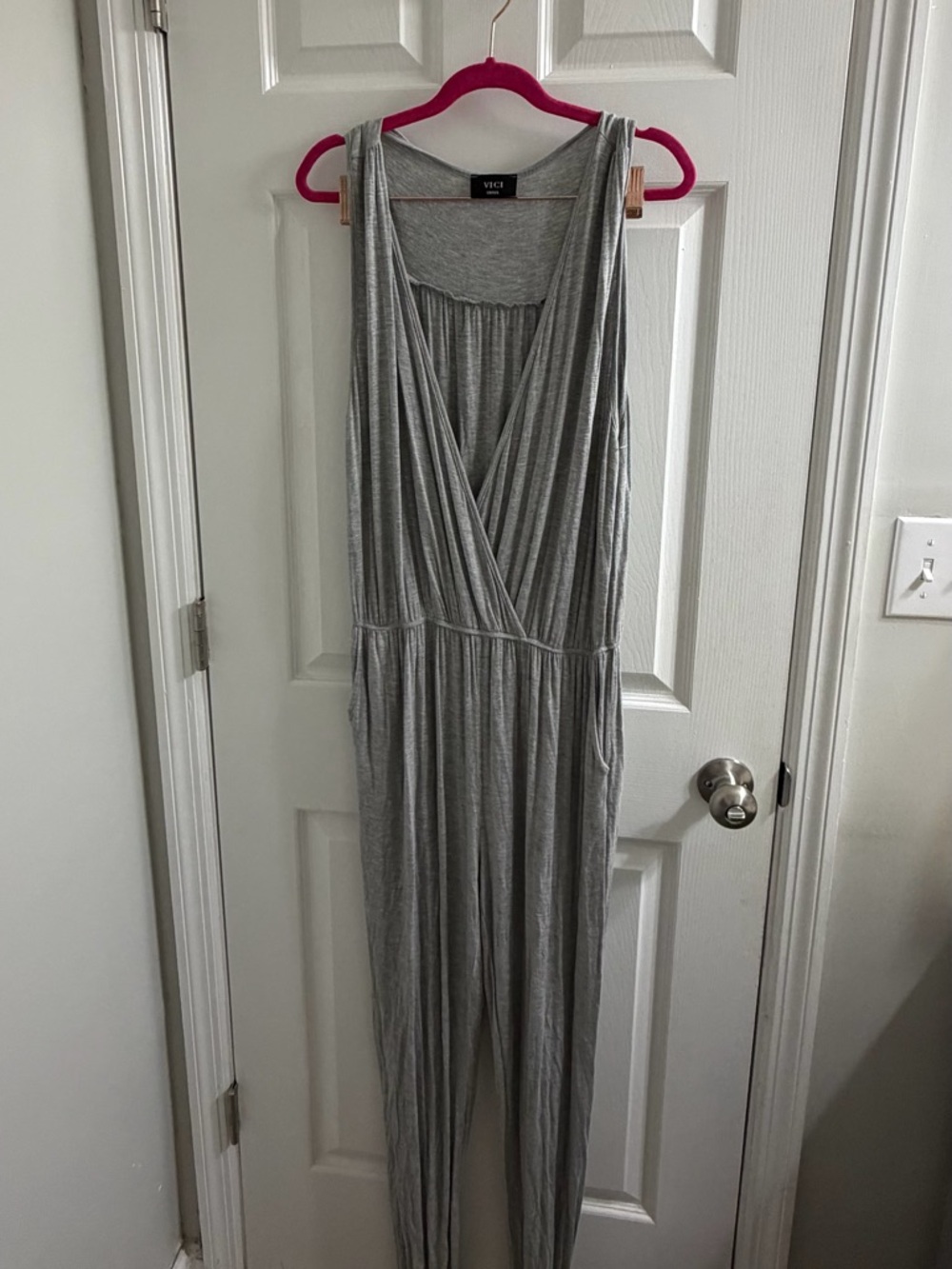 Vici Sleeveless Grey Jersey Jumpsuit Pockets Small S